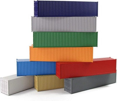 Evemodel 9pcs 40ft HO Gauge 1:87 Shipping Container Coloured Ribbed Side