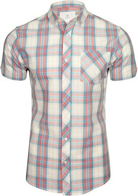 Xact Mens Cotton Checked Shirt Short Sleeve Nerva-Rose Size M