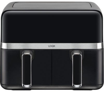 Logik L80AFB24 Dual Air Fryer Black Silver 8L Large Kitchen Appliance Home