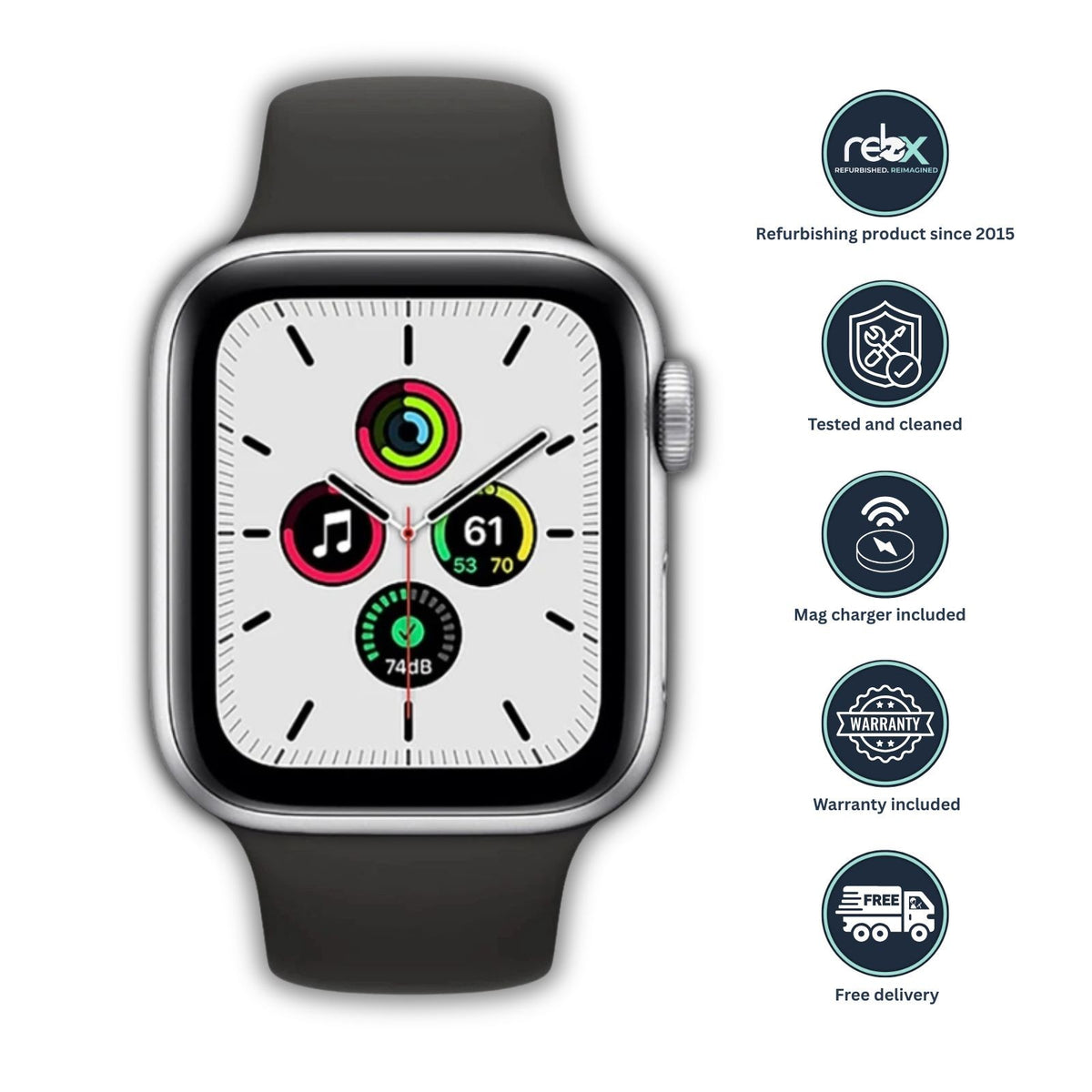 Apple Watch SE (GPS, 40mm) Silver Aluminium Case + White Strap