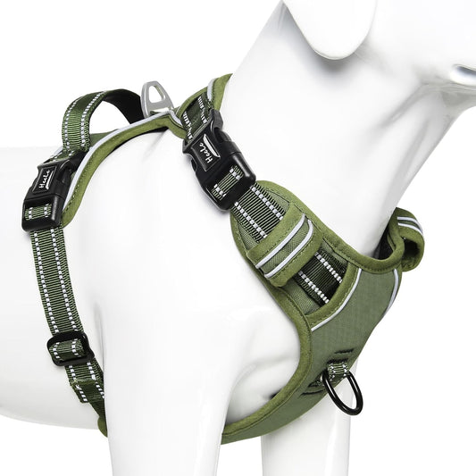 HEELE Large Dog Harness No Pull Reflective Padded Adjustable Green Size L