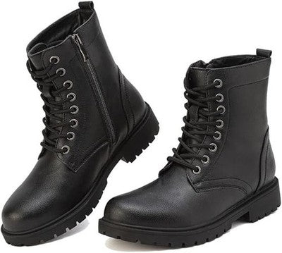 ziitop Women's Waterproof Ankle Boots Black UK 4 Lace Up Zip Combat Style