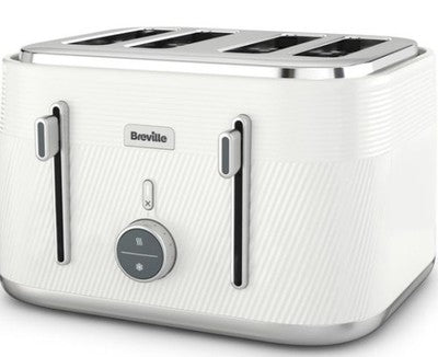 Breville Obliq VTT974 4-Slice Toaster, White & Silver - Extra Wide Slots