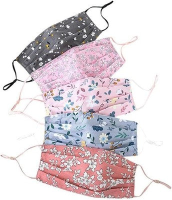 5Pcs Women'S Cute Floral Print Cloth Mask Bandanas, Washable Reusable