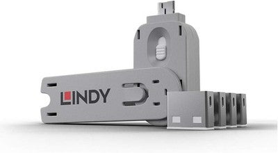 Lindy Usb-A Port Blockers White 4 Pcs With Removal Key Childproof Safety Plug