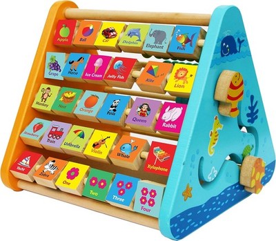 TOWO Wooden Activity Centre Triangle Toy 5 in 1 Montessori Cube for Toddlers