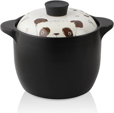 Lotus Blue 5 Quart Ceramic Round Casserole Pot White Lid Panda Gift Box