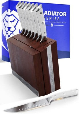 DALSTRONG Gladiator Steak Knife Set 8 Pc 5 in German Steel Block Glacial White
