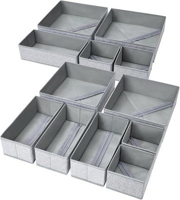 Easortm 12 Pack Wardrobe Drawer Organisers for Underwear Shirts Ties