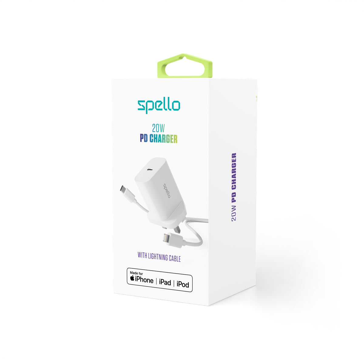 Spello 20W Plug Adapter With Apple Compatible Charging Cable - White - 1.2m 