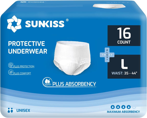 Sunkiss Large Incontinence Pads, 16 Pack, White, 35-44" Waist