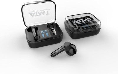 ATMT Bluetooth Half Ear Wireless Earbuds Black LCD Case Mic IPX5 Stereo