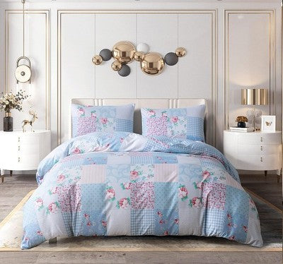 Best Linen King 4 Piece Bedding Set Floral Blue Duvet Cover Pillow Case Sheet