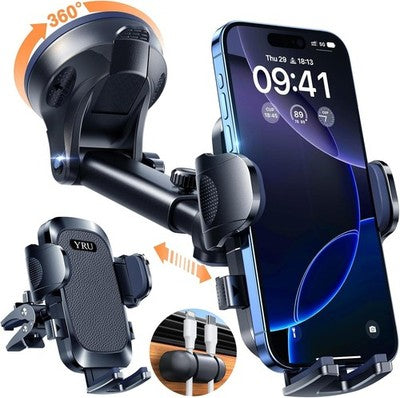 YRU 2023 Upgraded Car Phone Holder Strong Suction Mount Dash/Windscreen Gray