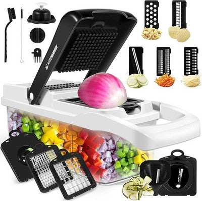 16-in-1 Vegetable Chopper & Slicer - Onion Dicer w/ Filter Basket