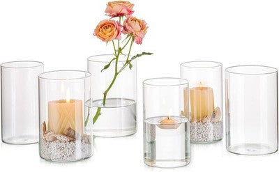 Glasseam Cylinder Glass Vase 15cm Set 6 Small Candle Flower Vases