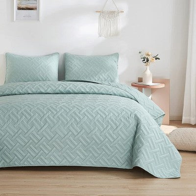 Beeweed Quilt Set Super King 3pc Mint 250x270cm + 2 Pillow Shams