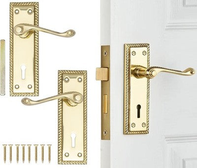 Neighbours Lane Georgian Door Handles Drawer Handles Polished Brass Black 6in