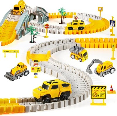 260 PCS Construction Race Tracks for Kids Toys, 2 Electric Cars, 4 Construction