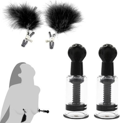Breast Stimulation Kit With Nipple Suckers & Feather Clamps For Women