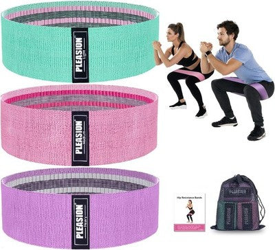 Fabric Resistance Bands, 3-Level Booty Bands (Purple/Pink/Green) For Women/Men
