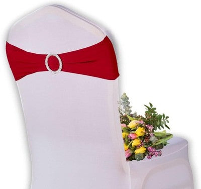 100Pcs Burgundy Spandex Chair Bands Diamante Buckle, Wedding Xmas