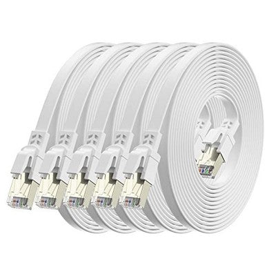 BAHIWOM Cat8 Ethernet Cable 3m 5 Pack 40Gbps 2000MHz RJ45 Flat White LAN