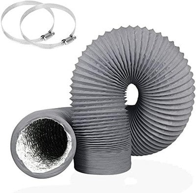 6 in x 16 ft Dryer Vent Hose 150mm Aluminum/PVC Grey Lightproof 2 Clamps