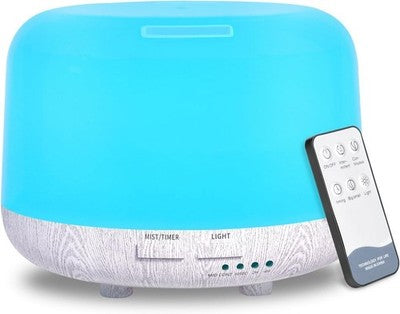 300Ml Essential Oil Diffuser With Remote, 7 Led Lights, White Wood Grain