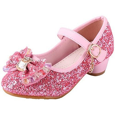 LiUiMiY Girls Princess Shoes Mary Jane Glitter Sequin Pink UK 0.5 Child