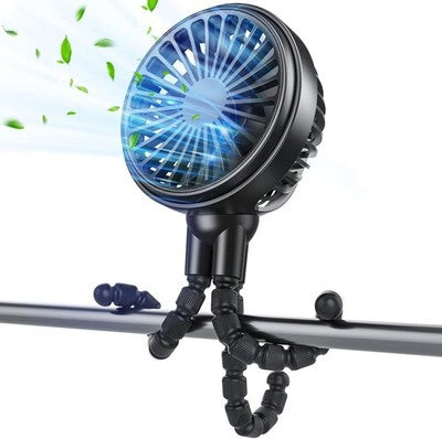 Pram Fan USB Rechargeable Clip On Stroller Fan 360deg Flexible Tripod 3 Speed