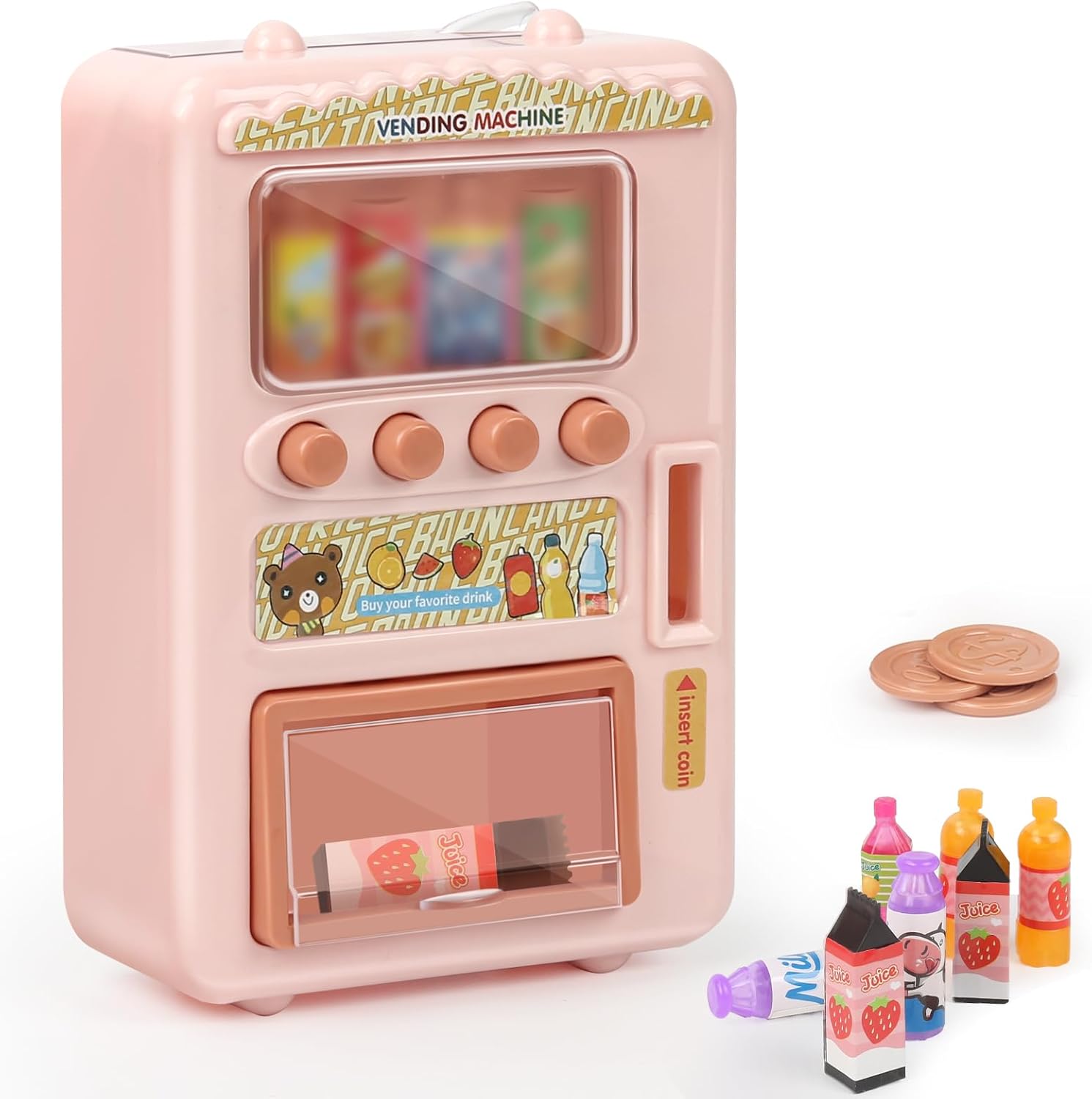 Mini Vending Machine, Mini Food Vending Machine Mini Verse Kitchen Dollhouse Toys Miniture Vending Machine for Kids(Pink)