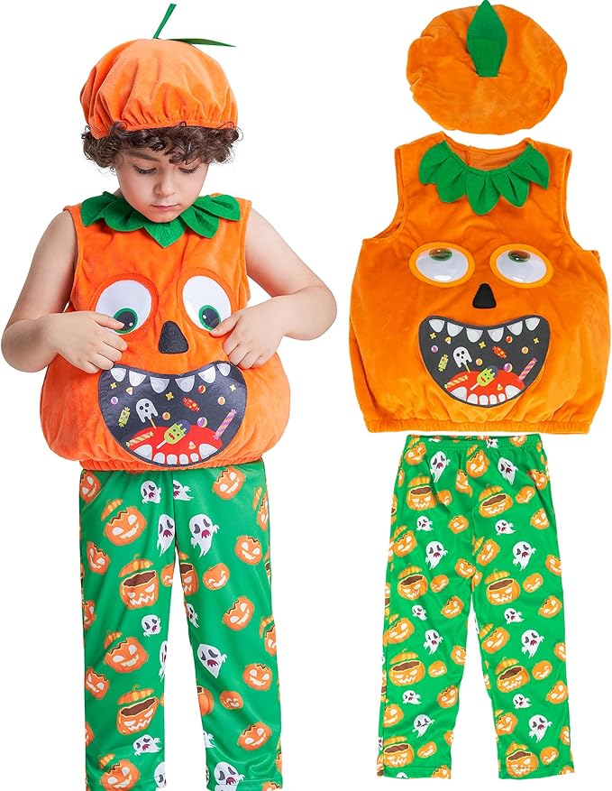 Kids Toddler Halloween Pumpkin Costume Girls Boys Puffy Lantern Face - 2/3years