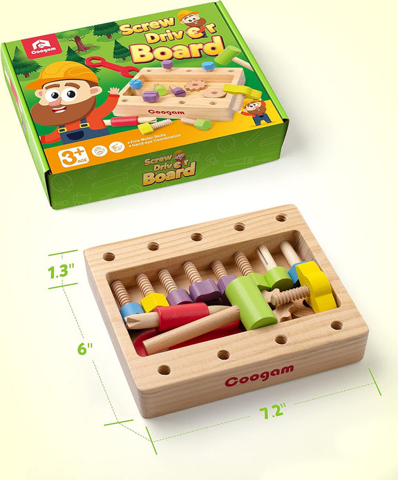 Coogam Wooden Screw Driver Tool Box Construction Sorting Building Toy Set Fine Motor Skill Educational Learning STEM Board Christmas Birthday Gift for 345 Year Old Kids - Rebx.co.uk