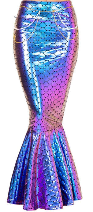 Adult Metallic Hologram Shiny Mermaid Skirt Costume Role Play. Waist Pearl Chain Included Purple - SMALL - Rebx.co.uk