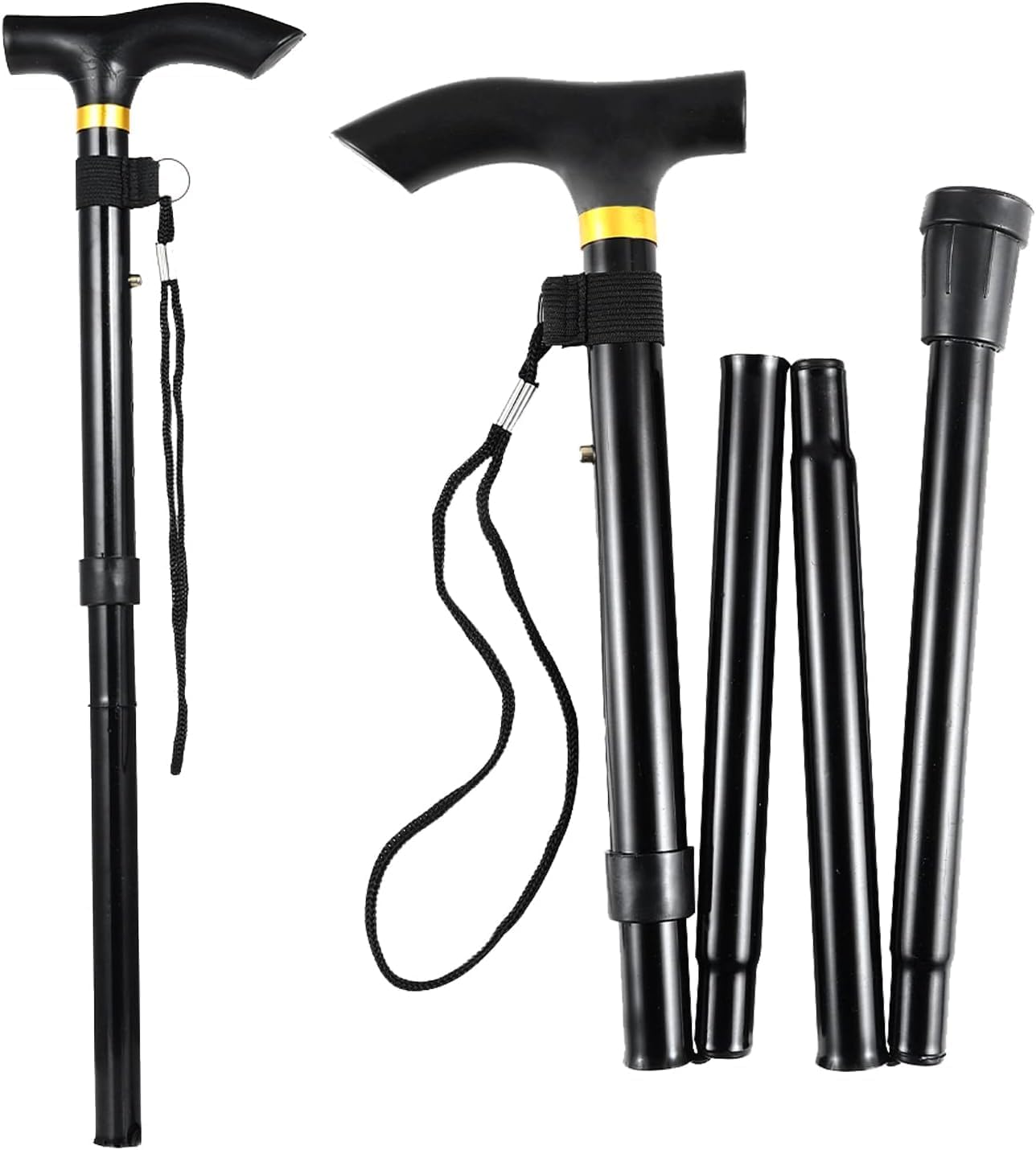 Folding Walking Stick In Black - Portable - Fully Adjustable - Lightweight