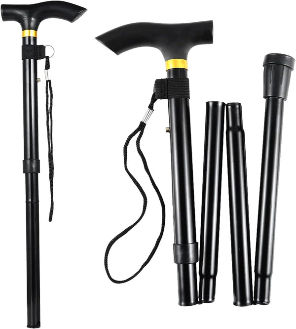 Folding Walking Stick In Black - Portable - Fully Adjustable - Lightweight - Rebx.co.uk