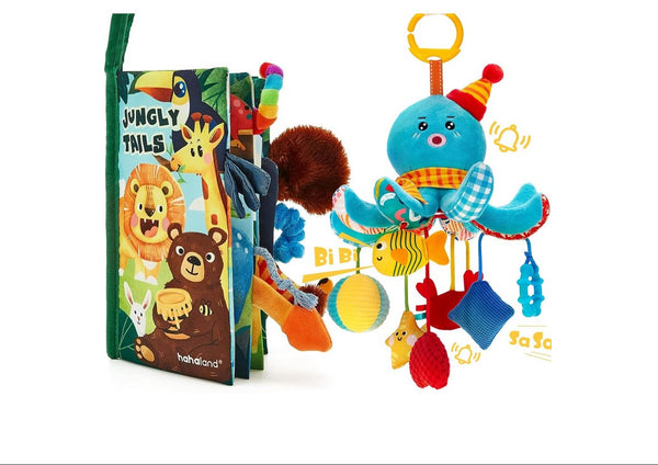 Sensory book for babies and octopus of sensory pendant activity for babies 0+ - Rebx.co.uk