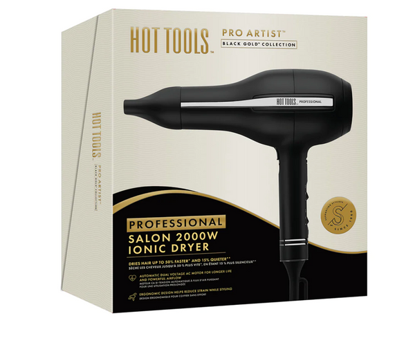 Hot Tools Ionic Dryer ProArtist - Black Gold, 2000W AC motor, Ceramic, BRAND NEW - Rebx.co.uk