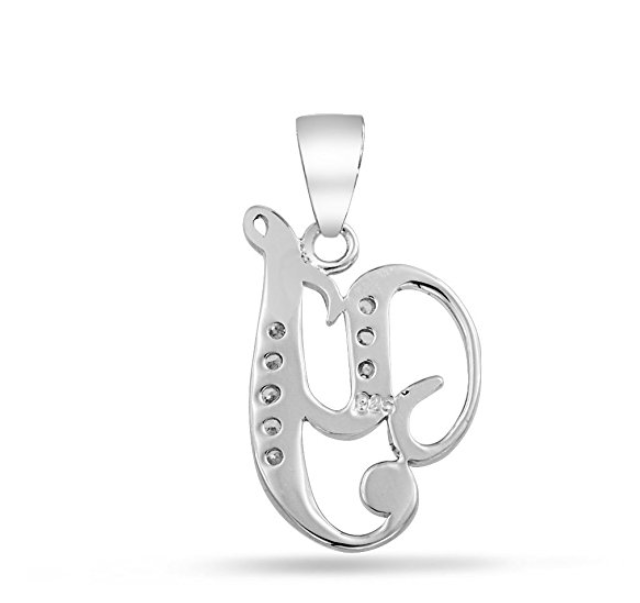 Bling Jewelry 925 Sterling Silver CZ Cursive Initial Pendant Letter Y