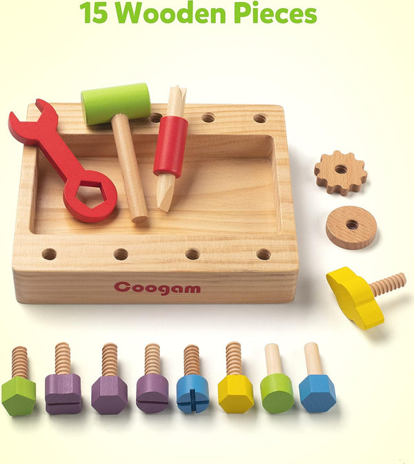 Coogam Wooden Screw Driver Tool Box Construction Sorting Building Toy Set Fine Motor Skill Educational Learning STEM Board Christmas Birthday Gift for 345 Year Old Kids - Rebx.co.uk