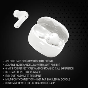 JBL Tune Beam 2 Wireless Bluetooth Noise-Cancelling Earbuds - White