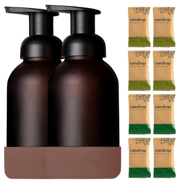 Raindrop Sustainable Hand Soap Starter Pack, 2x Foaming Glass Dispenser Bottles and 8x Eco-friendly Hand Wash Refill Tablets and, Multipack, for Kitchen and Bathroom - Rebx.co.uk