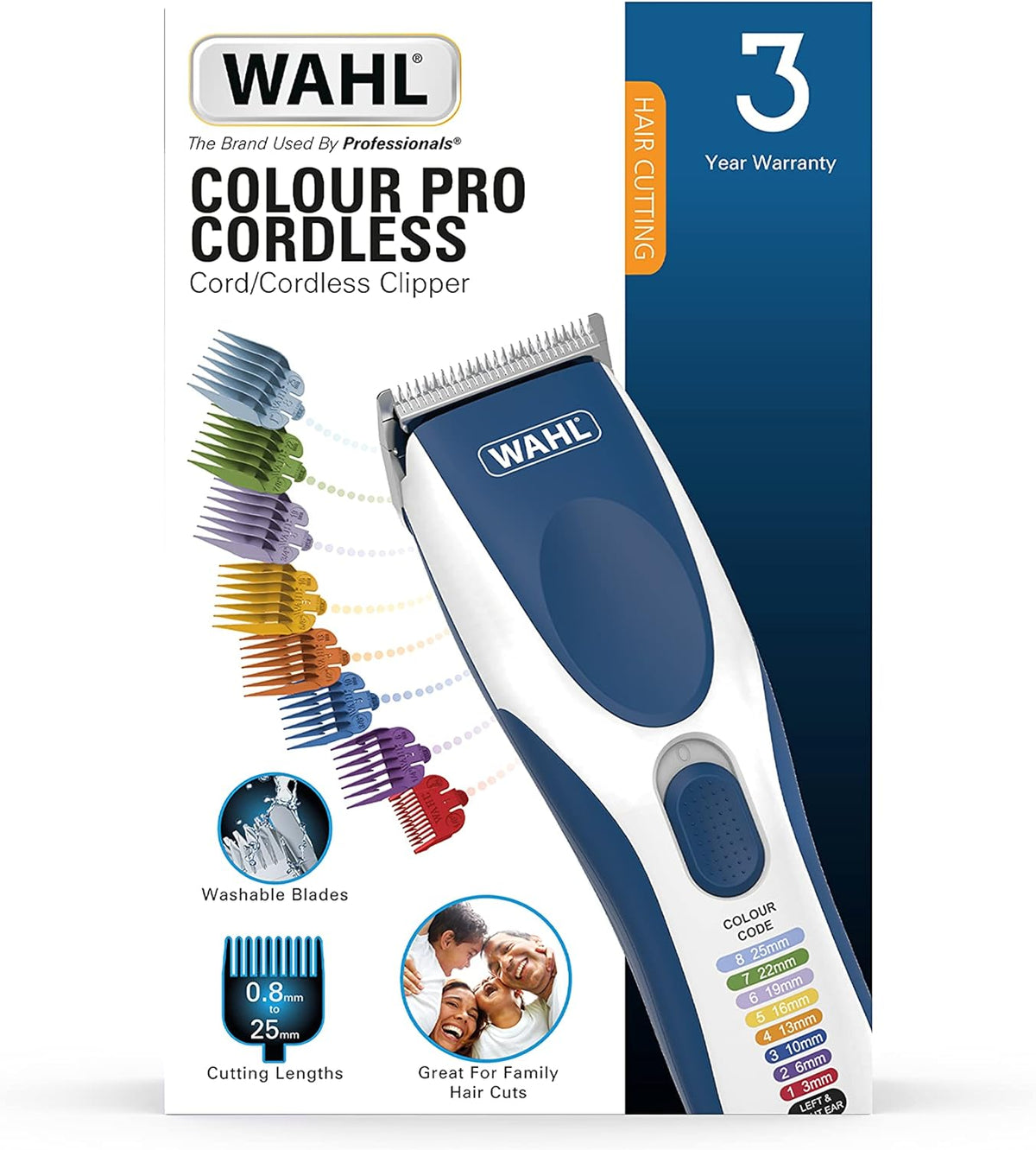 Wahl Colour Pro Cordless Clipper, Hair Clippers for Men, Men’s Head Shaver, Colour Coded Guide Combs, Clippers for Family Hair Cuts, Easy Home Haircutting