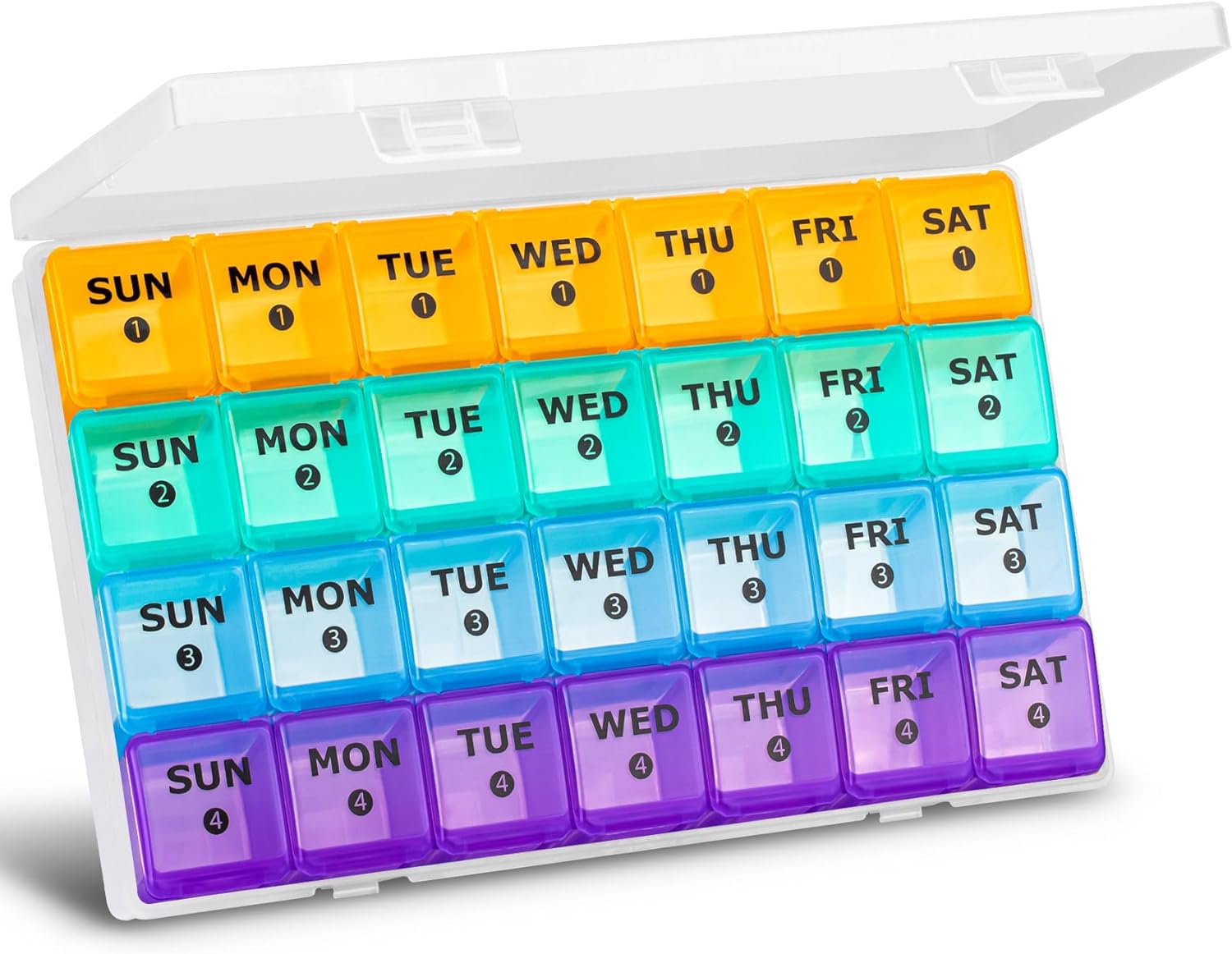 XL Large Monthly Pill Organizer 4 Weeks, 28 Day Pill Organizer Weekly,