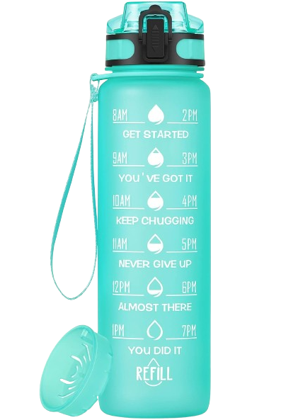 Motivational Water Bottle 1L with Time Marker & Straw Fitness Sports Bottle