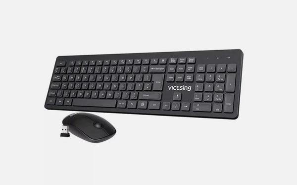 Vic Tsing Wireless Keyboard & Mouse Bundle (PC176) Bluetooth, Black up to 10m - Rebx.co.uk