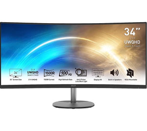 MSI PRO MP341CQ 34" UltraWide Quad HD Curved VA PC Computer Monitor - Black