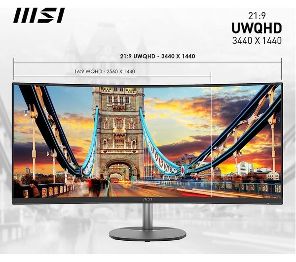 MSI PRO MP341CQ 34" UltraWide Quad HD Curved VA PC Computer Monitor - Black 3