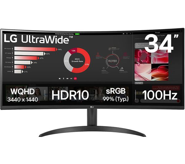 LG UltraWide 34WR50QK-B 34" Curved Quad HD 1440p VA PC Computer Monitor - Black